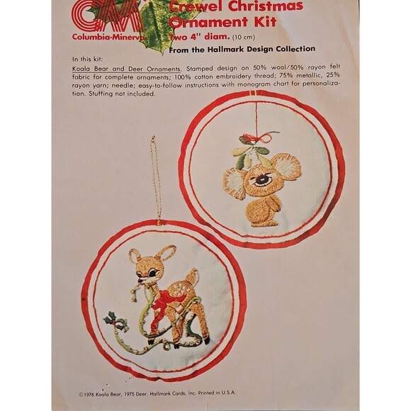 Crewel Christmas Koala Bear & Deer Ornaments #7944 Hallmark Cross Stitch Vintage - Picture 10 of 10